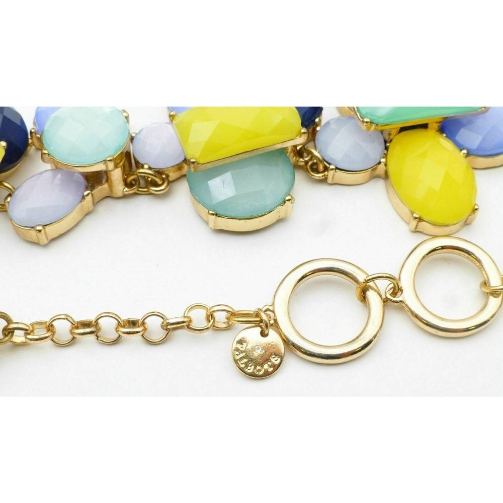 TALBOTS Statement Necklace Yellow Blue Green Beaded Gold-Tone Chain - Picture 3 of 6